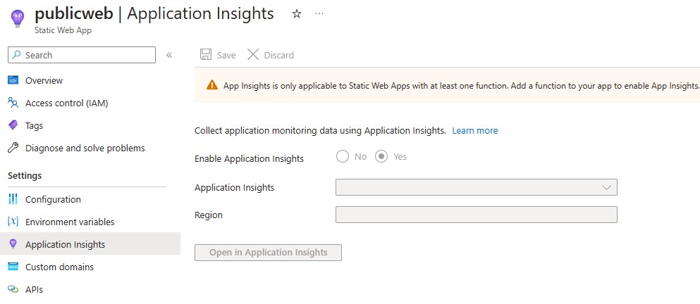 SWA Application Insights